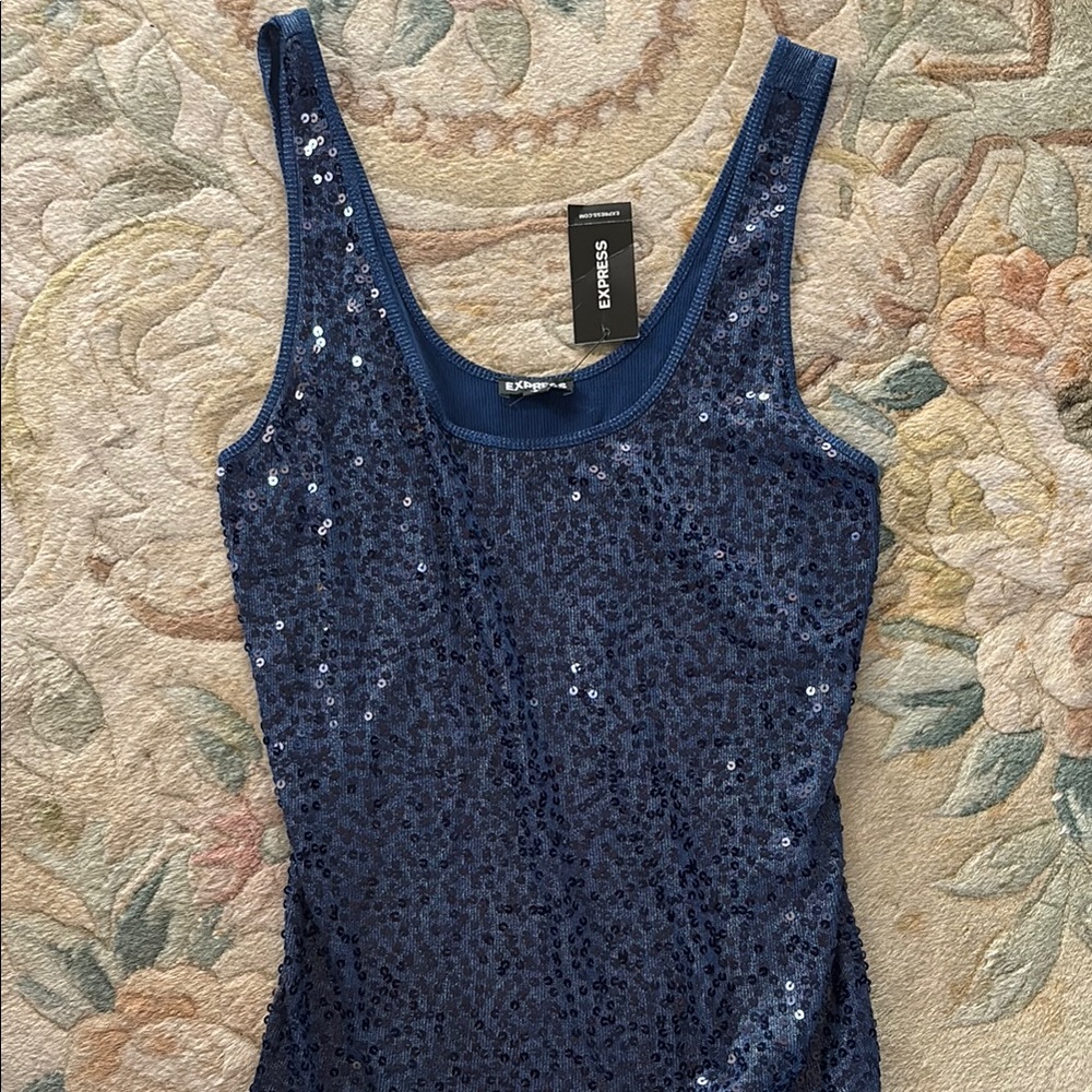 Express Blue Sequin Tank Top